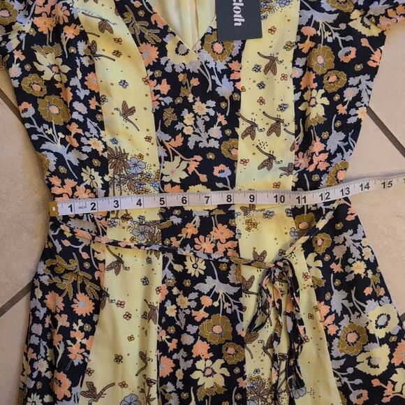 NWT ModCloth Unique Persona Midi Dress Long Sleeve Yellow Floral Dragonfly 4 - Picture 8 of 14